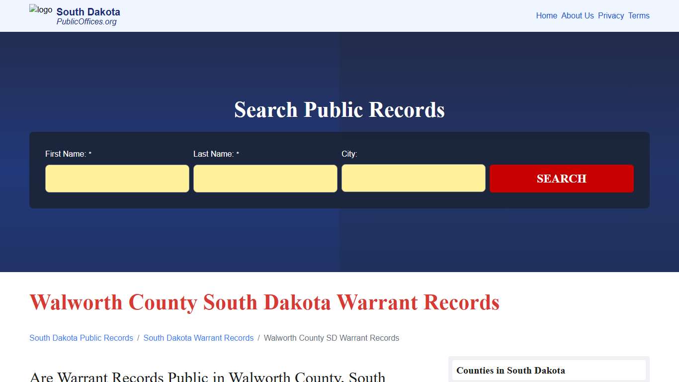 Walworth County, SD Warrant Records Search – PublicOffices.org